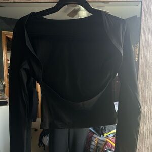 Backless Long Sleeve Black Women's Top